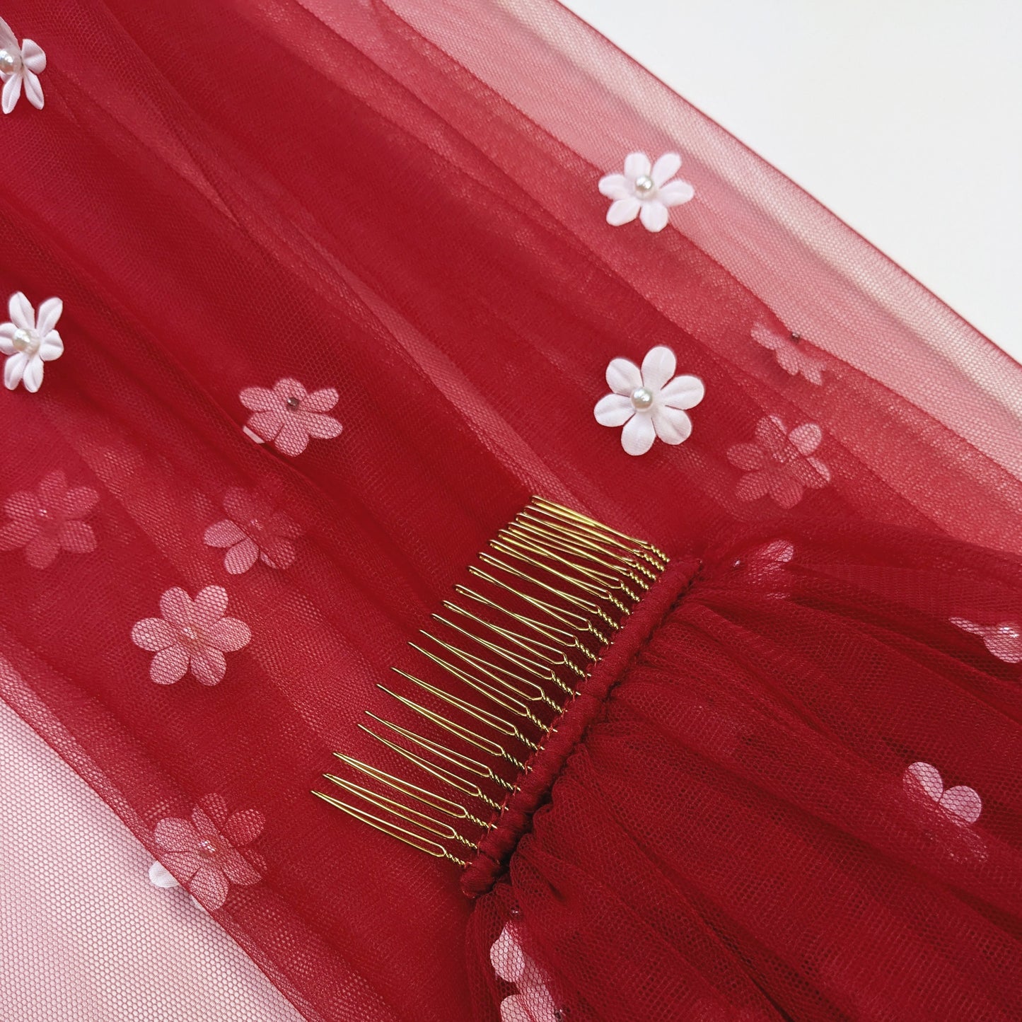 Rose Red Cascading 3D Flower Veil