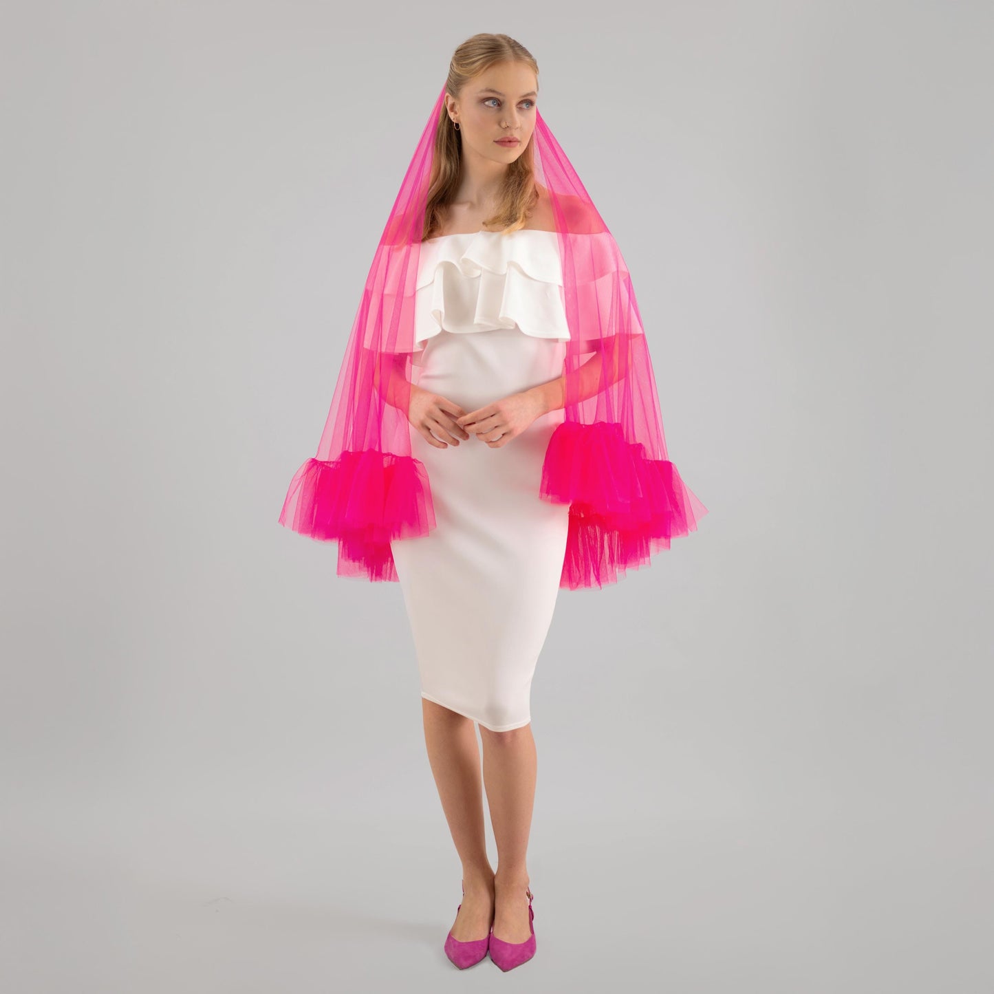 Hot Pink Ruffle Veil