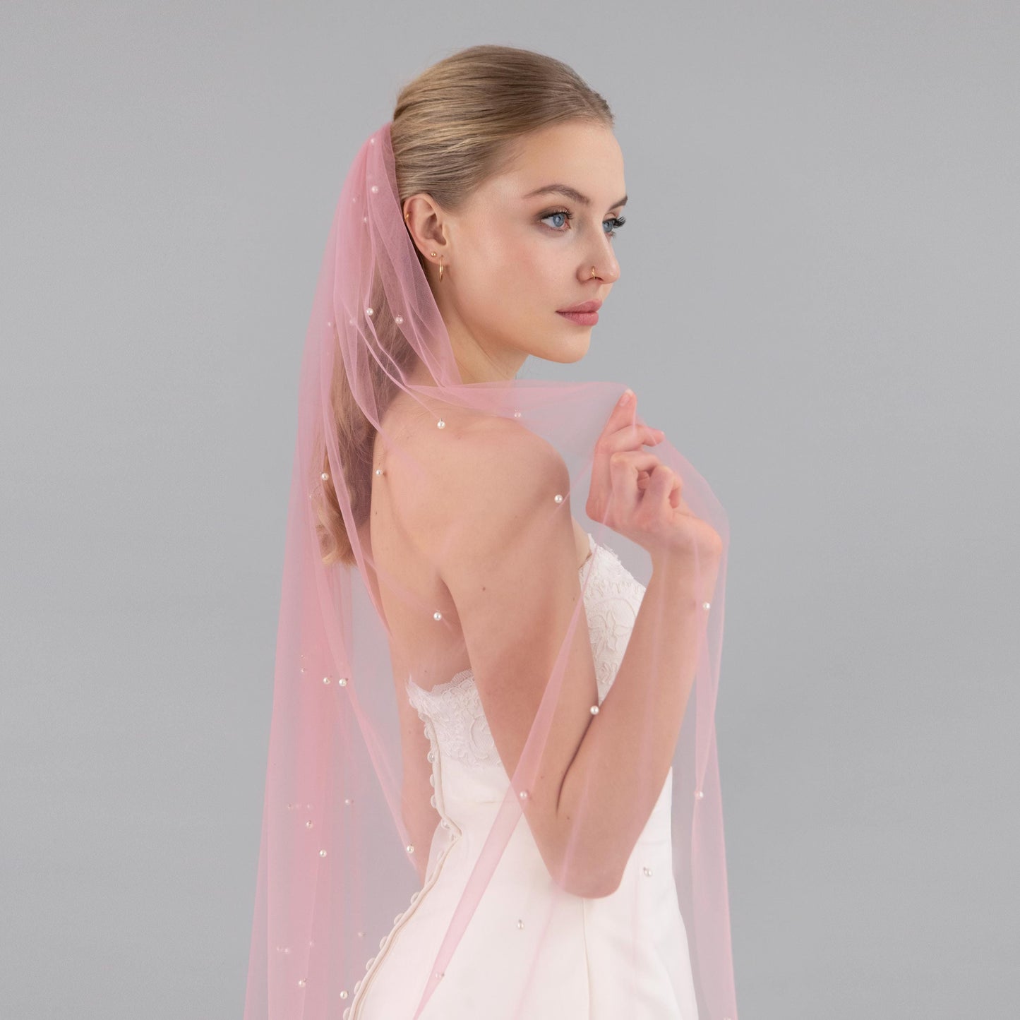 Dusty Pink Pearl Veil