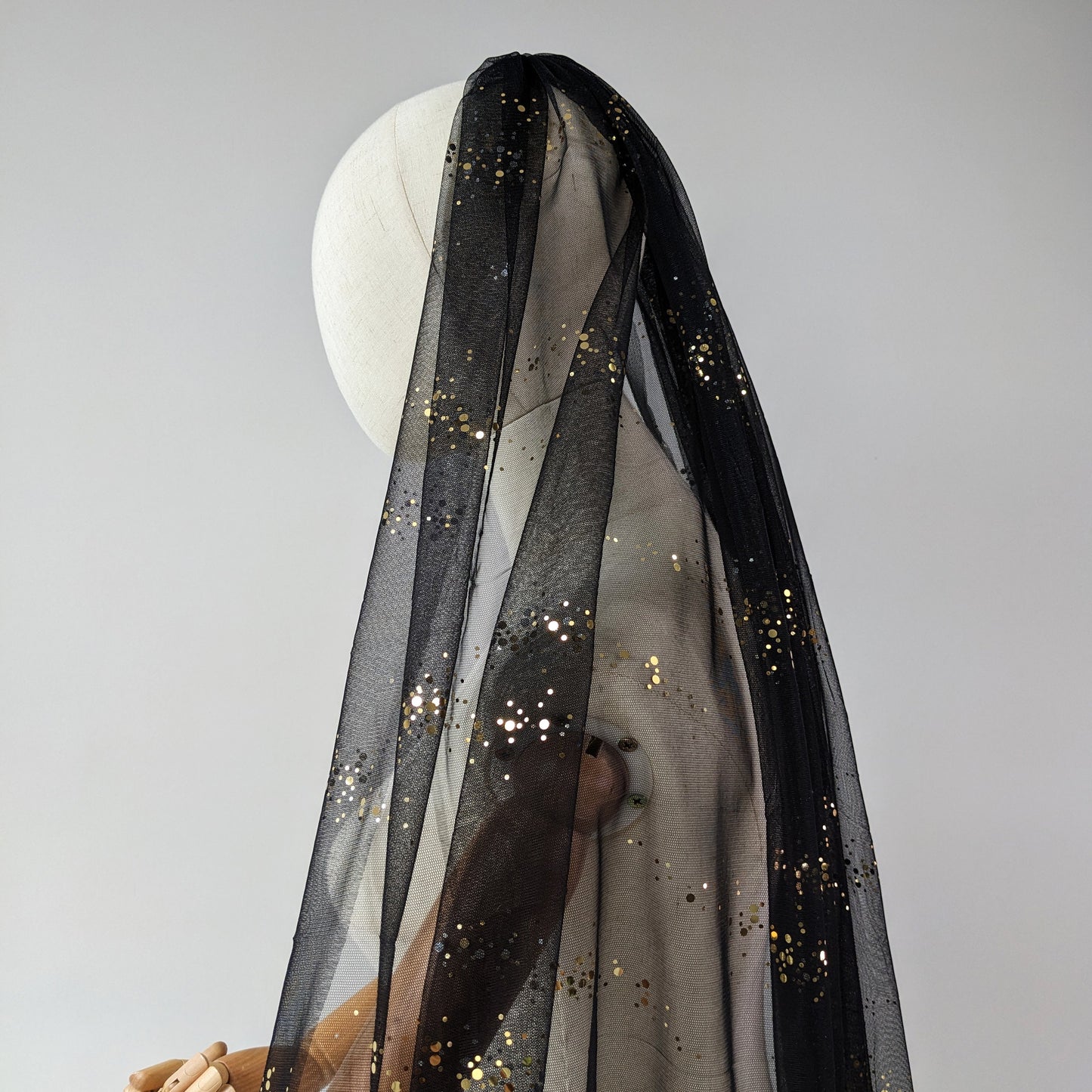 Black Large Gold Glitter Veil