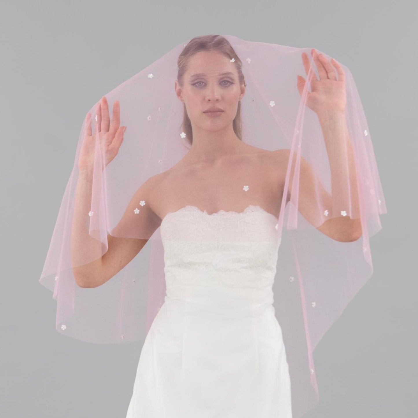 Rose Pink Mini Flower Blusher Veil