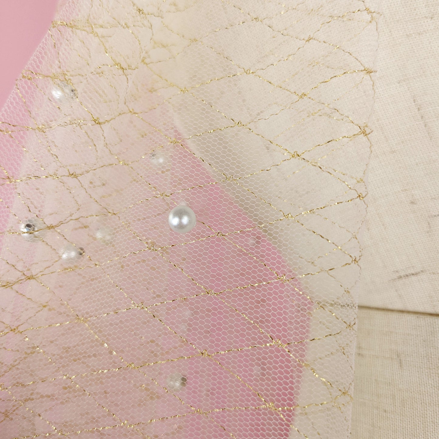 Champagne and Gold Thread Pearl Veil