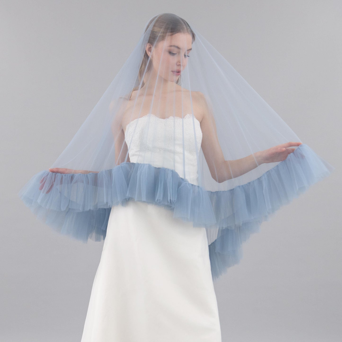 Dusty Blue Ruffle Veil