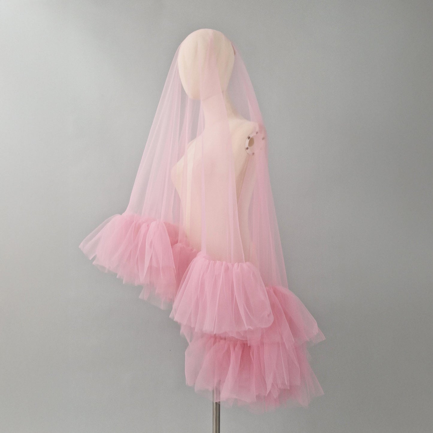 Rose Pink Ruffle Veil