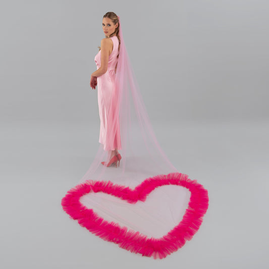 Rose Pink and Hot Pink Ruffle Heart Veil