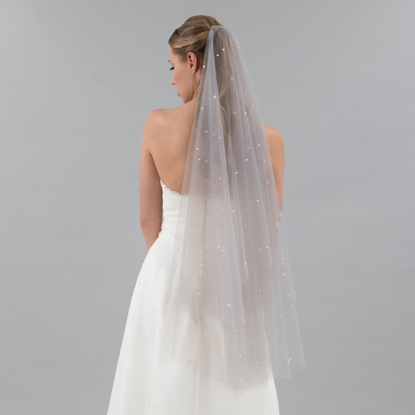 Stone Gray Pearl Blusher Veil