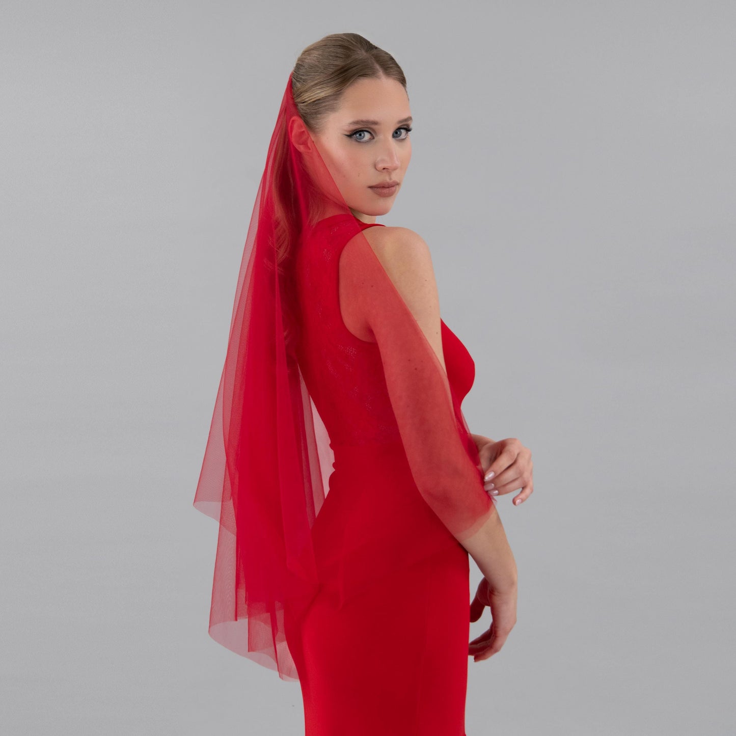 Rose Red Blusher Veil