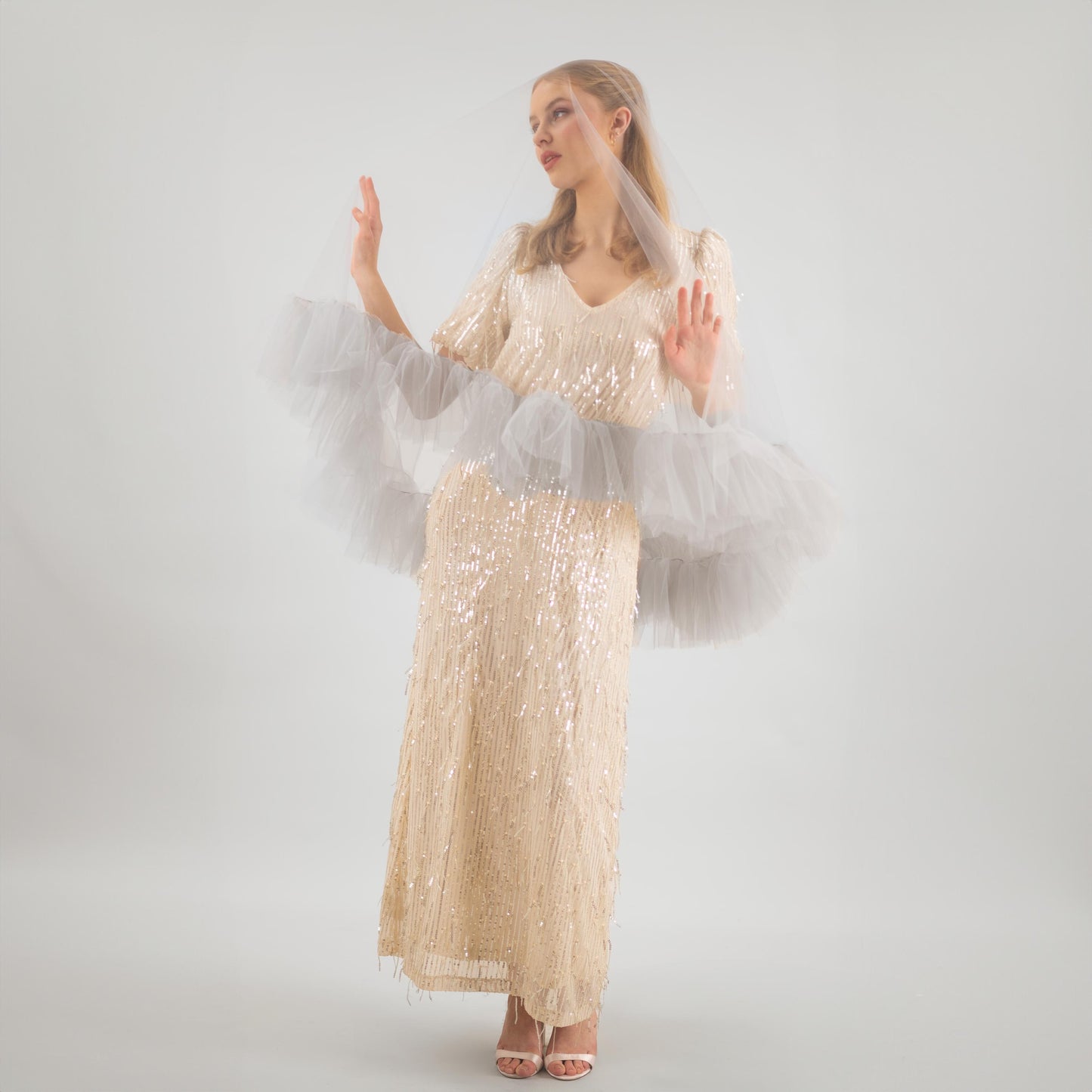 Stone Gray Ruffle Veil