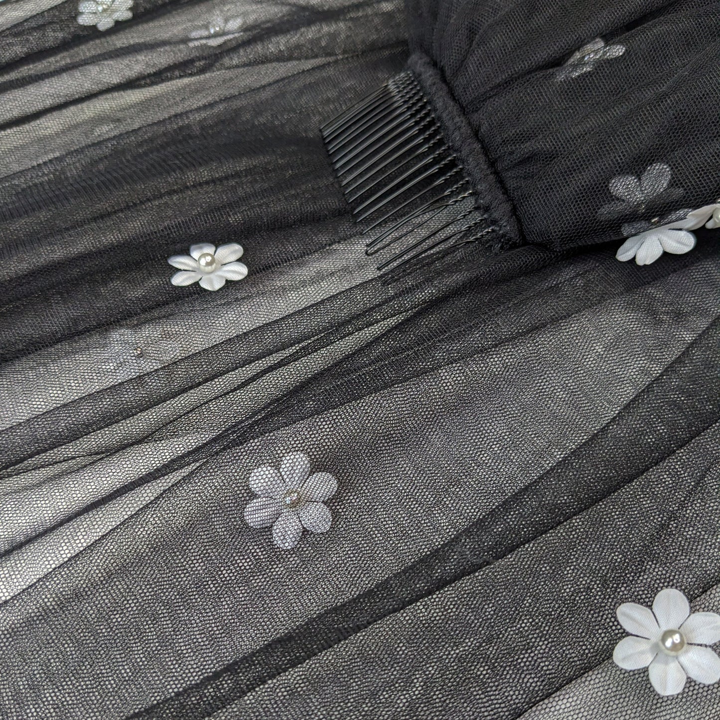 Black Cascading 3D Flower Veil