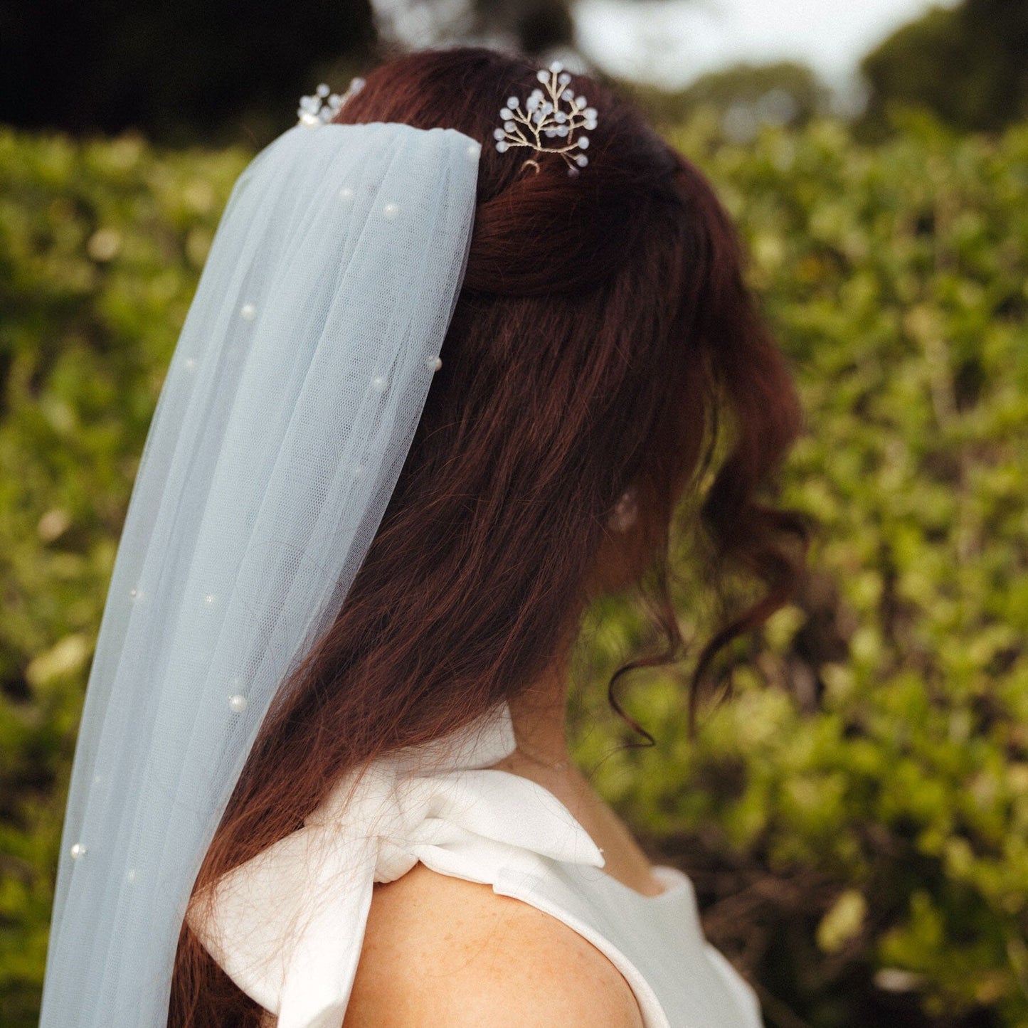 Dusty Blue Pearl Veil