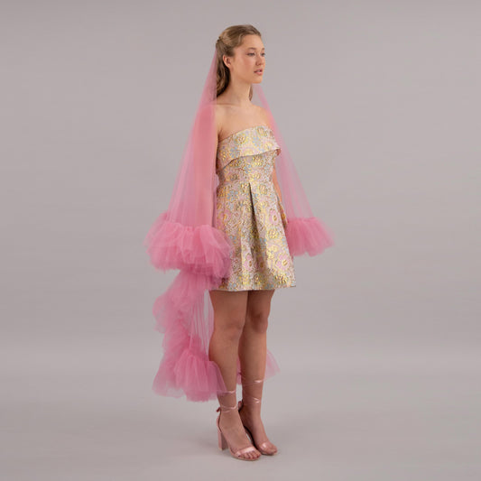 Dusty Pink Ruffle Veil