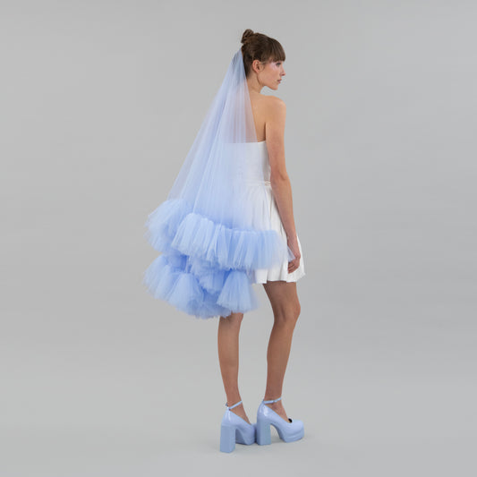 Sky Blue Ruffle Veil