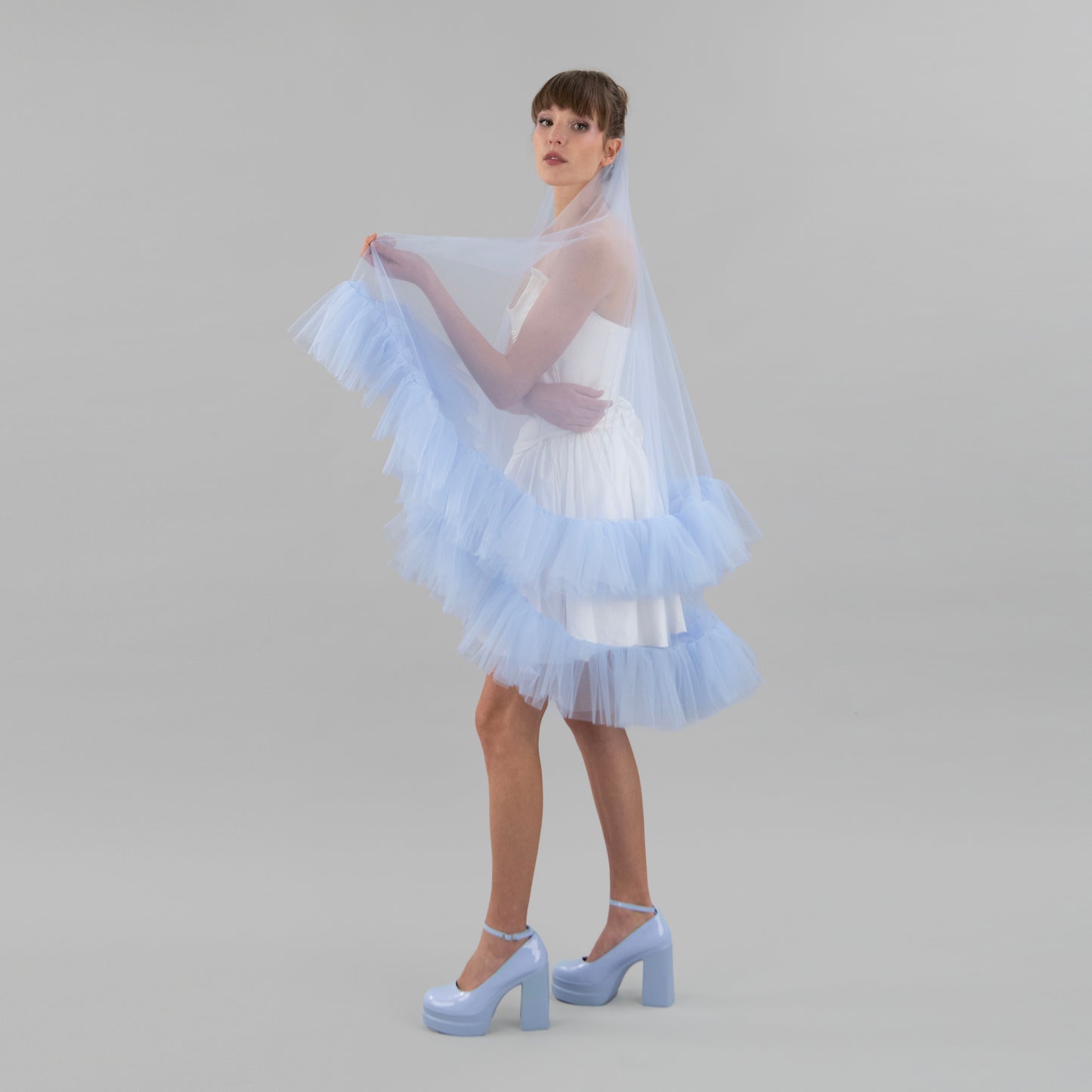Sky Blue Ruffle Veil