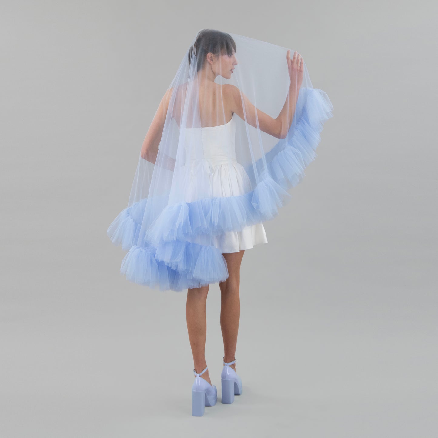 Sky Blue Ruffle Veil