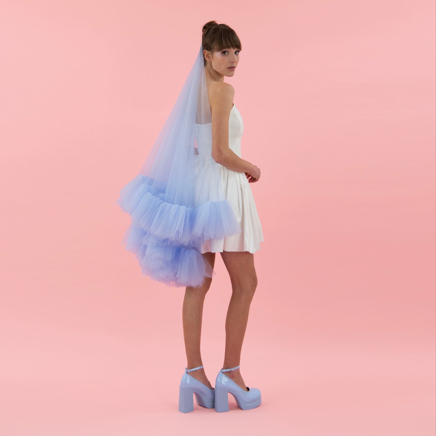 Sky Blue Ruffle Veil