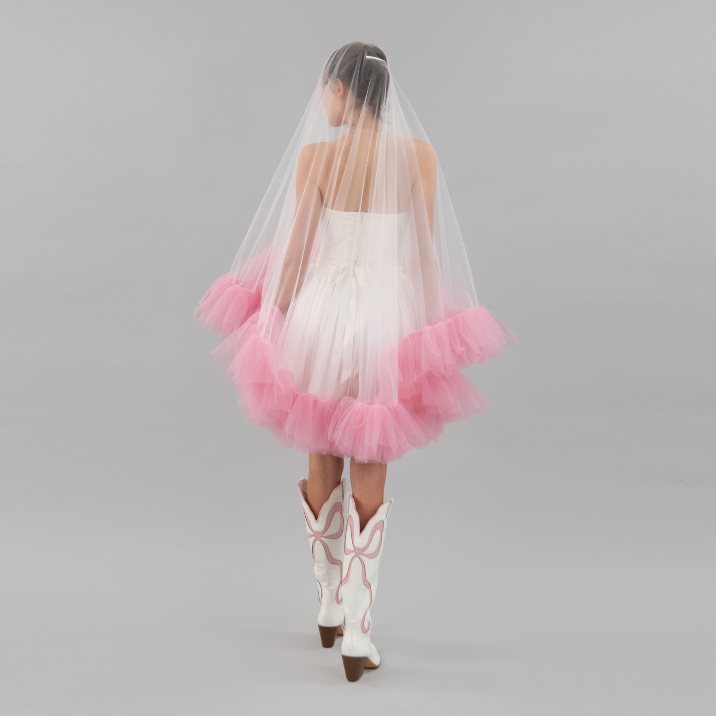 Ivory and Rose Pink Ruffle Veil