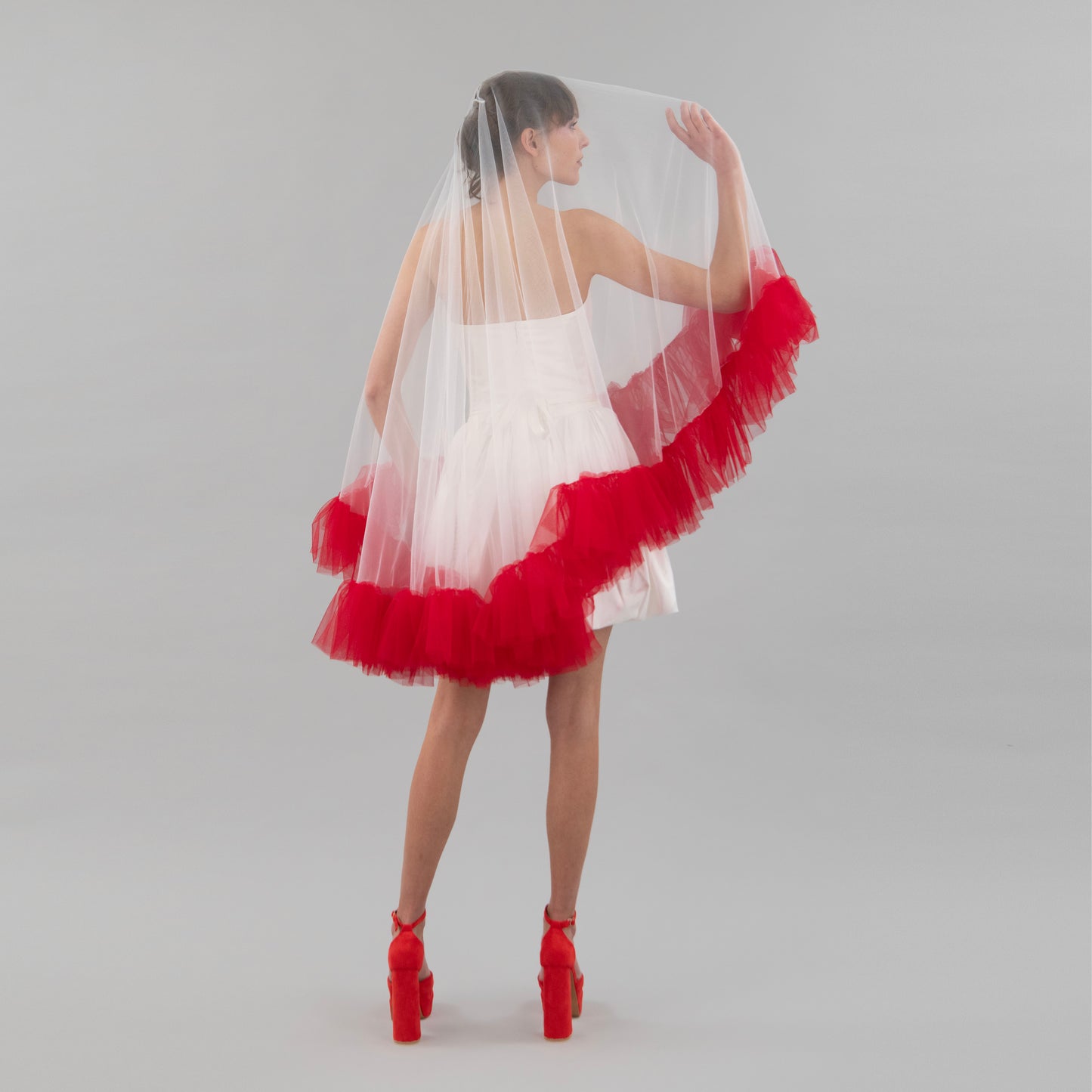 Ivory and Red Ruffle Veil