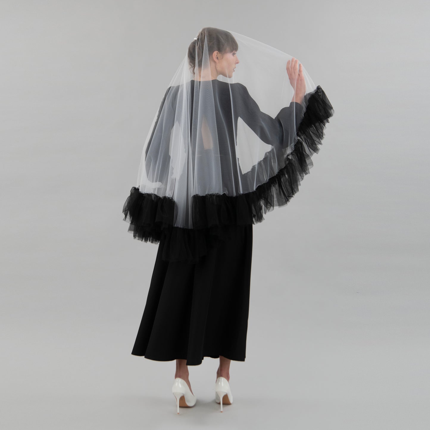 Ivory and Black Ruffle Veil