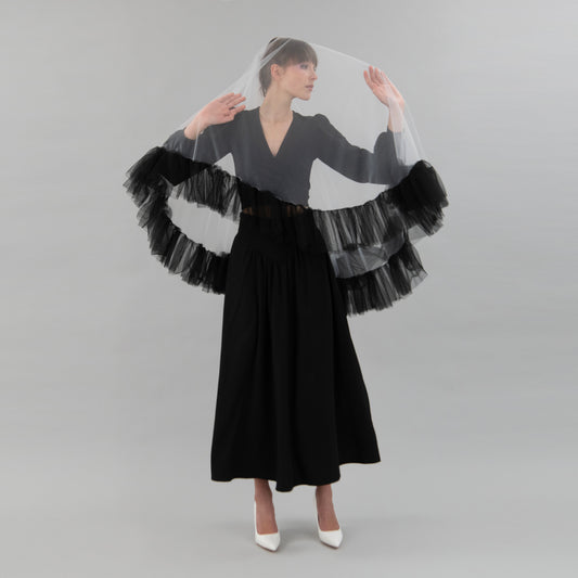 Ivory and Black Ruffle Veil