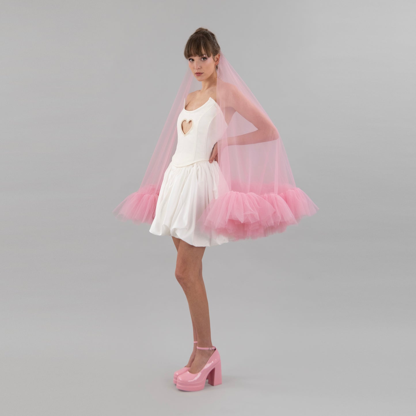 Rose Pink Ruffle Veil