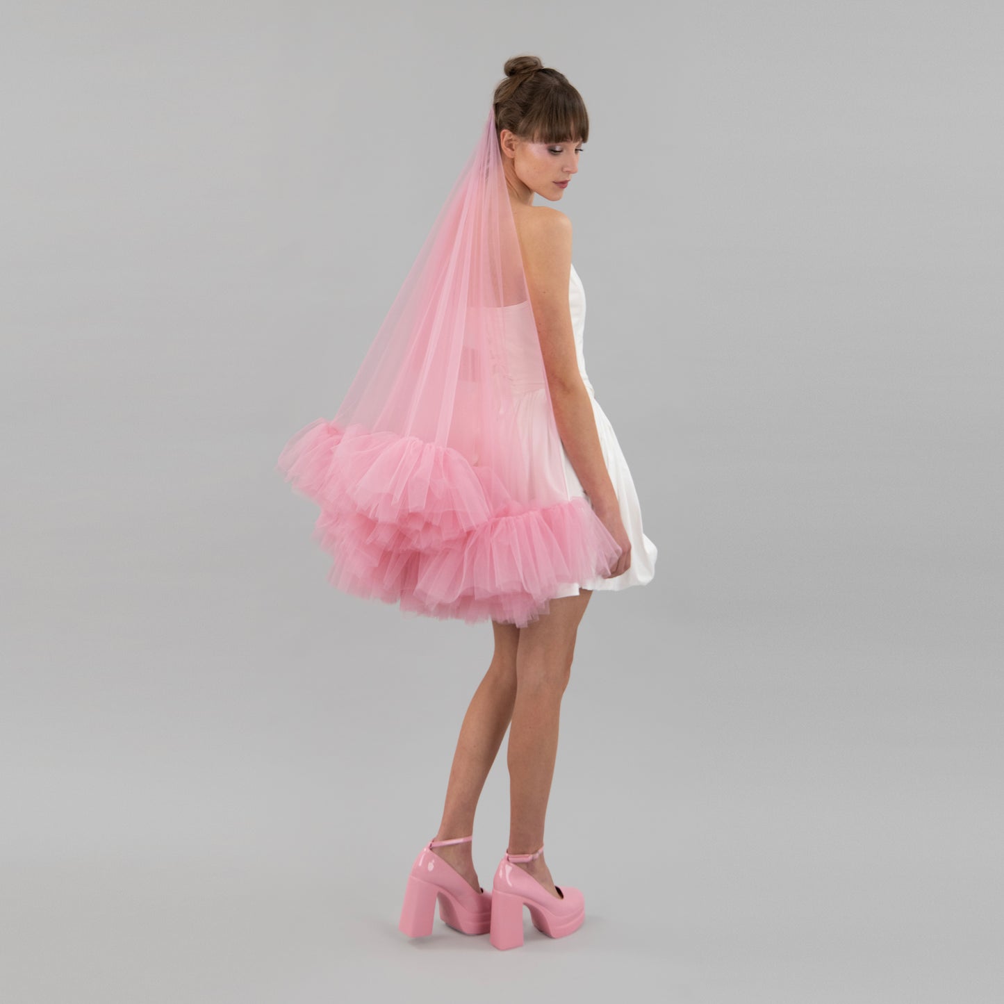 Rose Pink Ruffle Veil