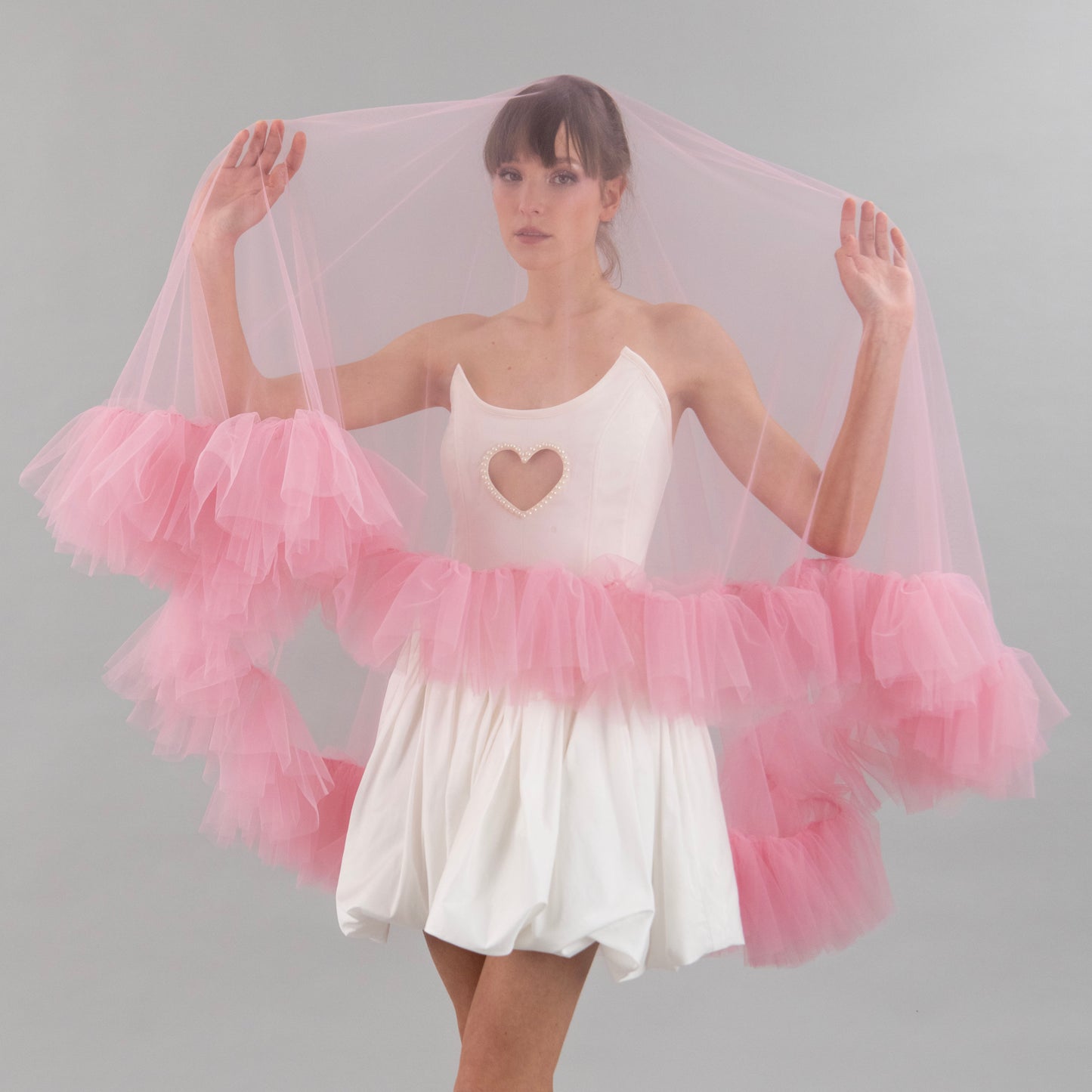 Rose Pink Ruffle Veil