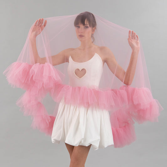 Rose Pink Ruffle Veil