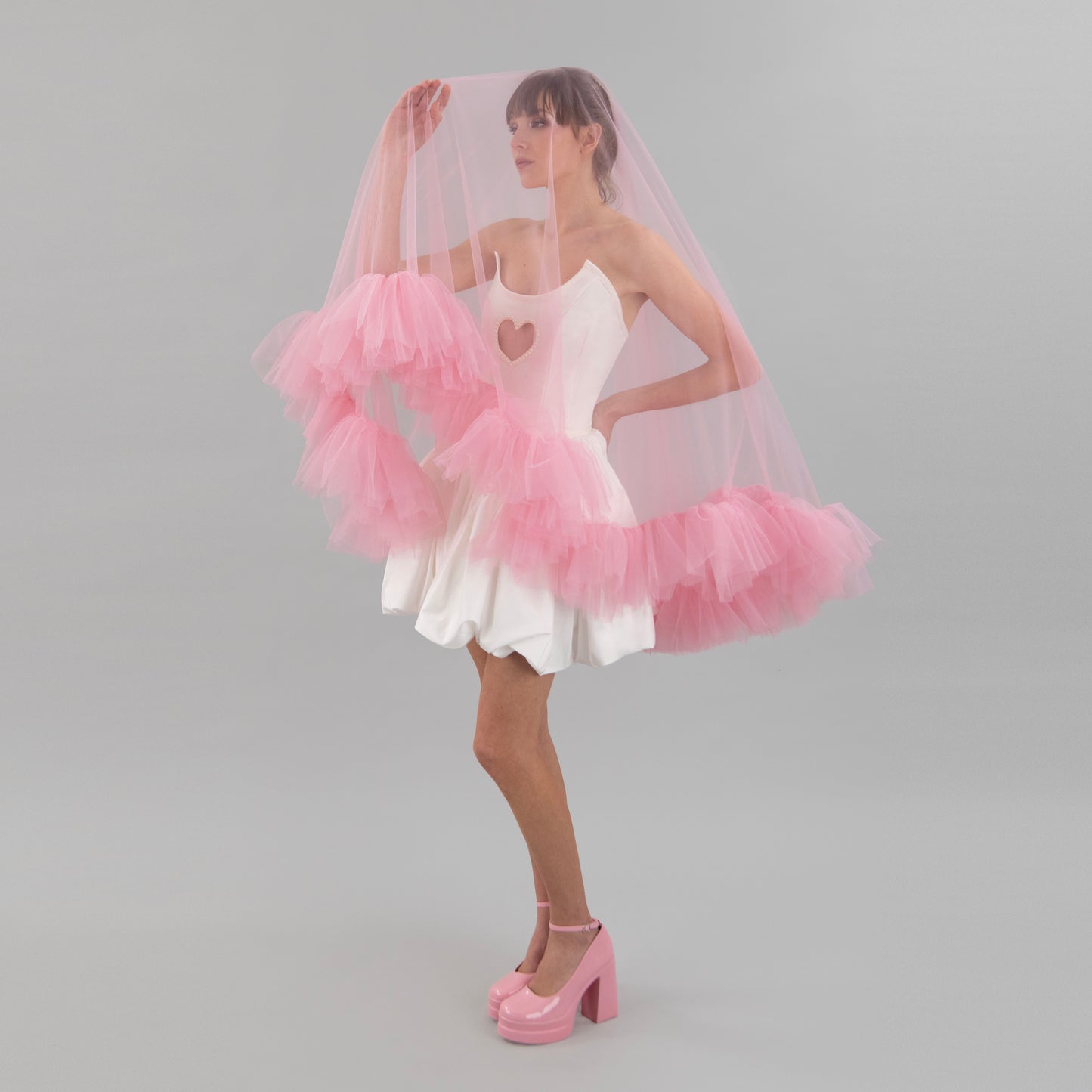 Rose Pink Ruffle Veil