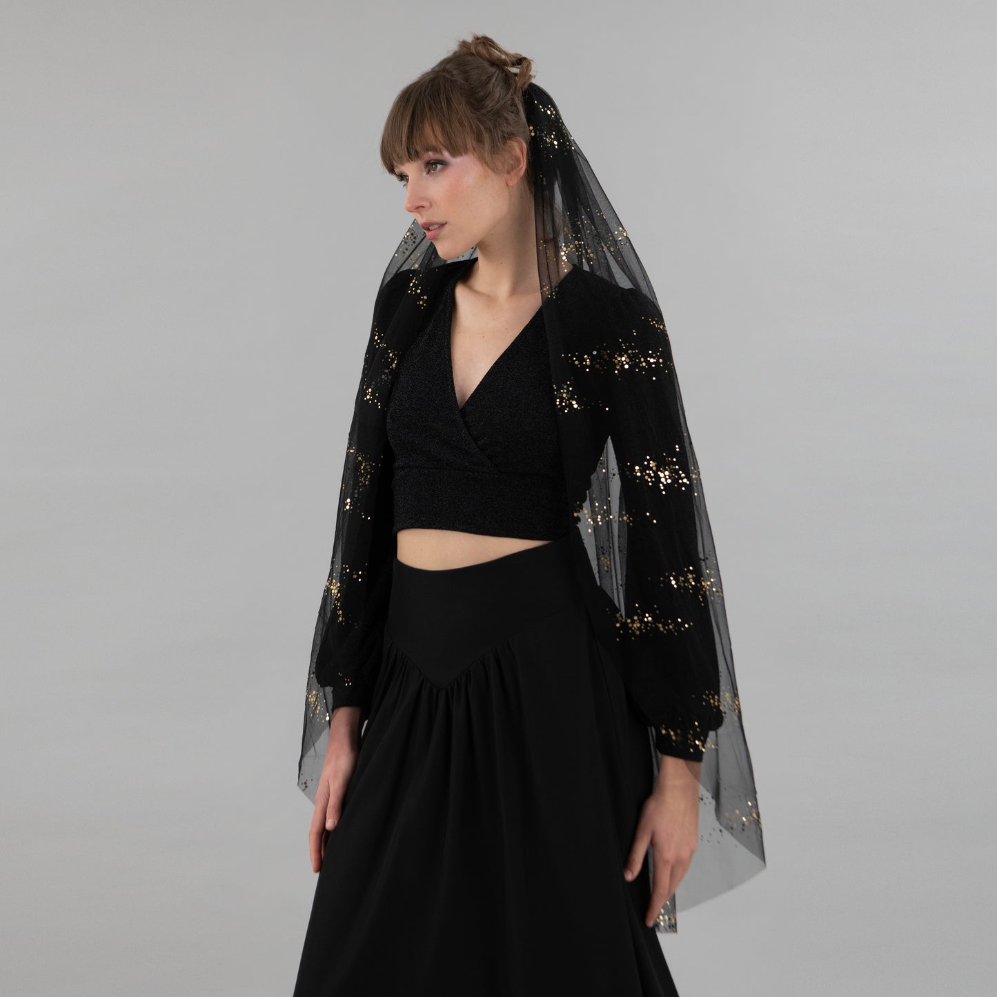 Black Large Gold Glitter Veil
