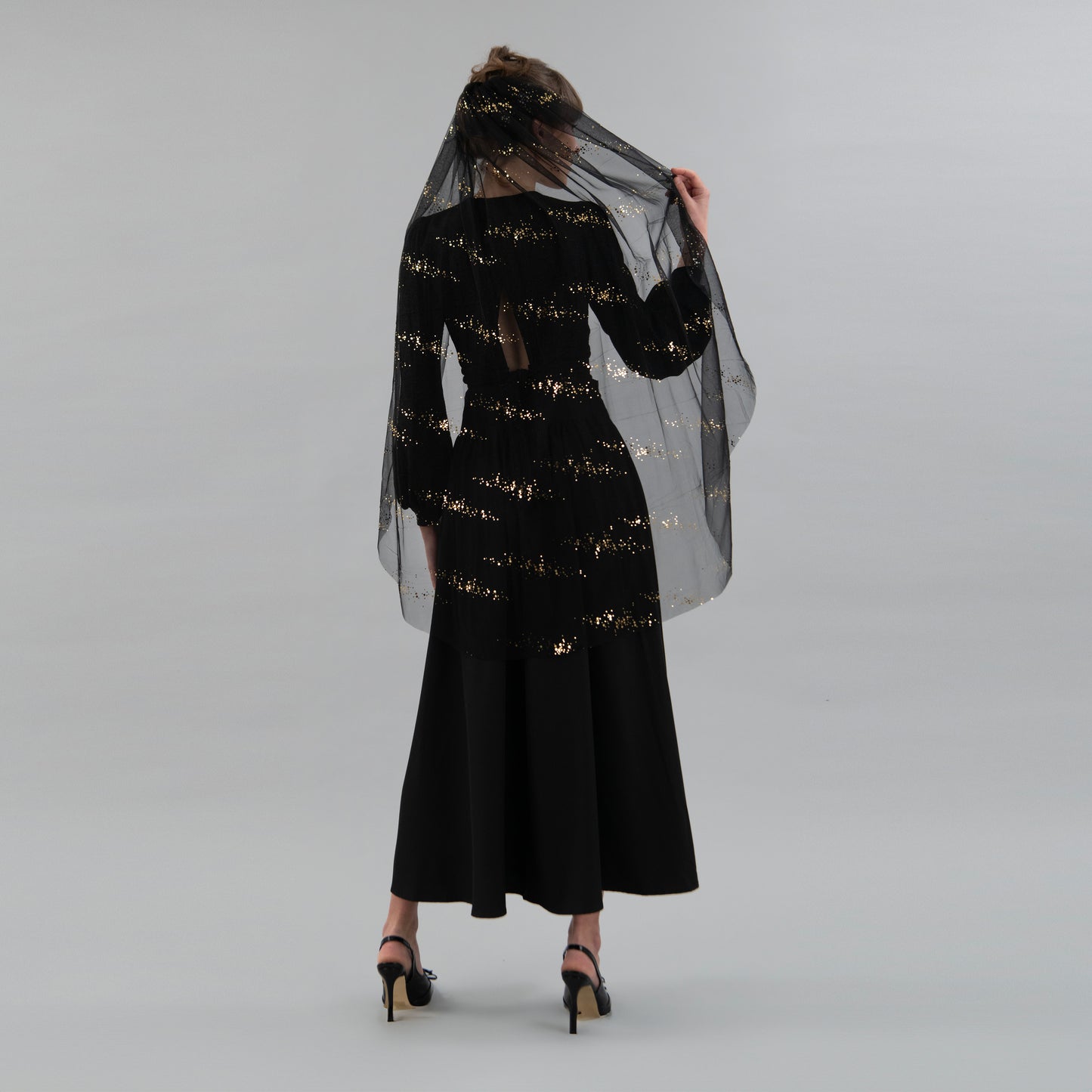 Black Large Gold Glitter Veil