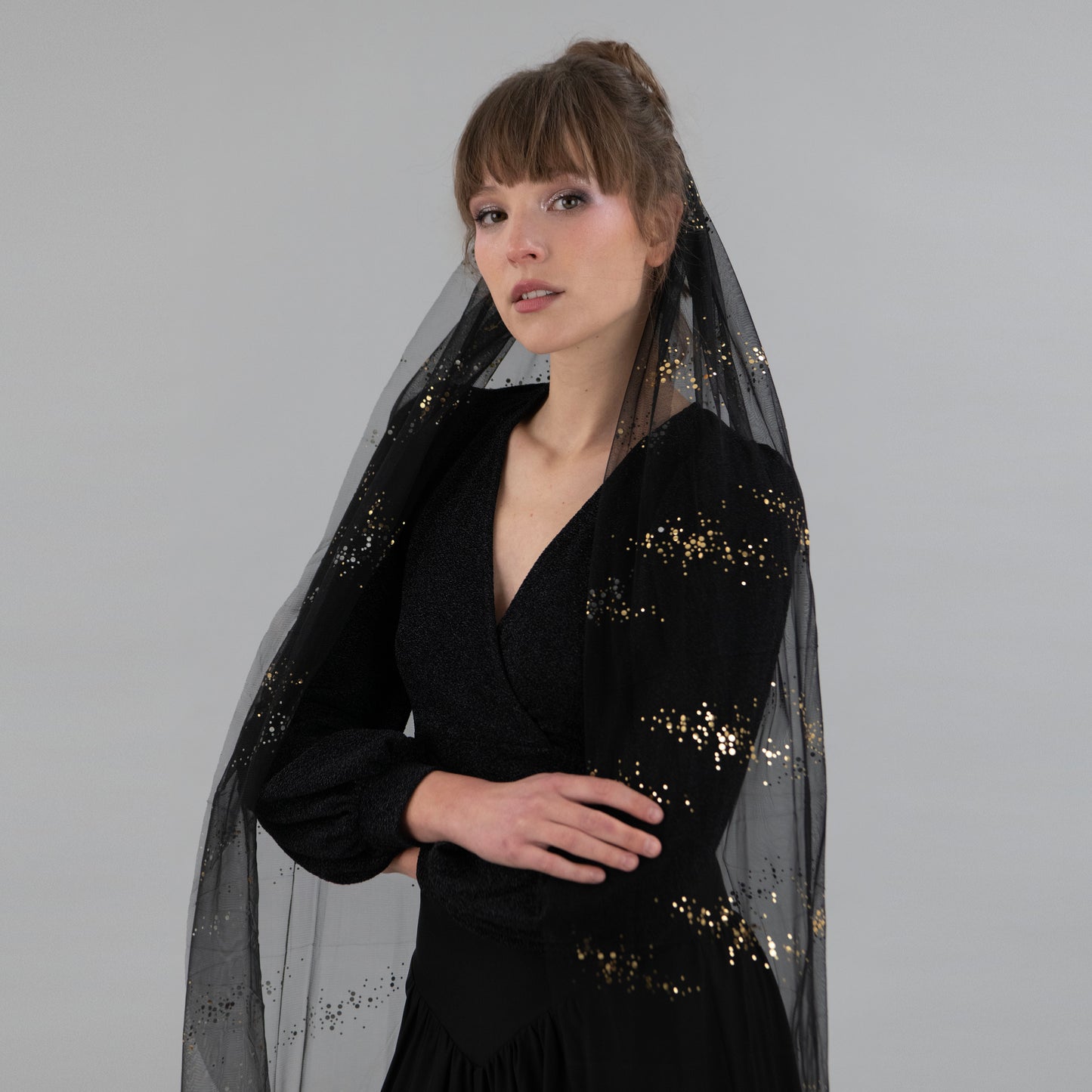 Black Large Gold Glitter Veil