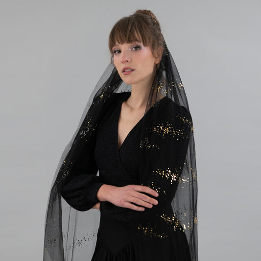 Black Large Gold Glitter Veil