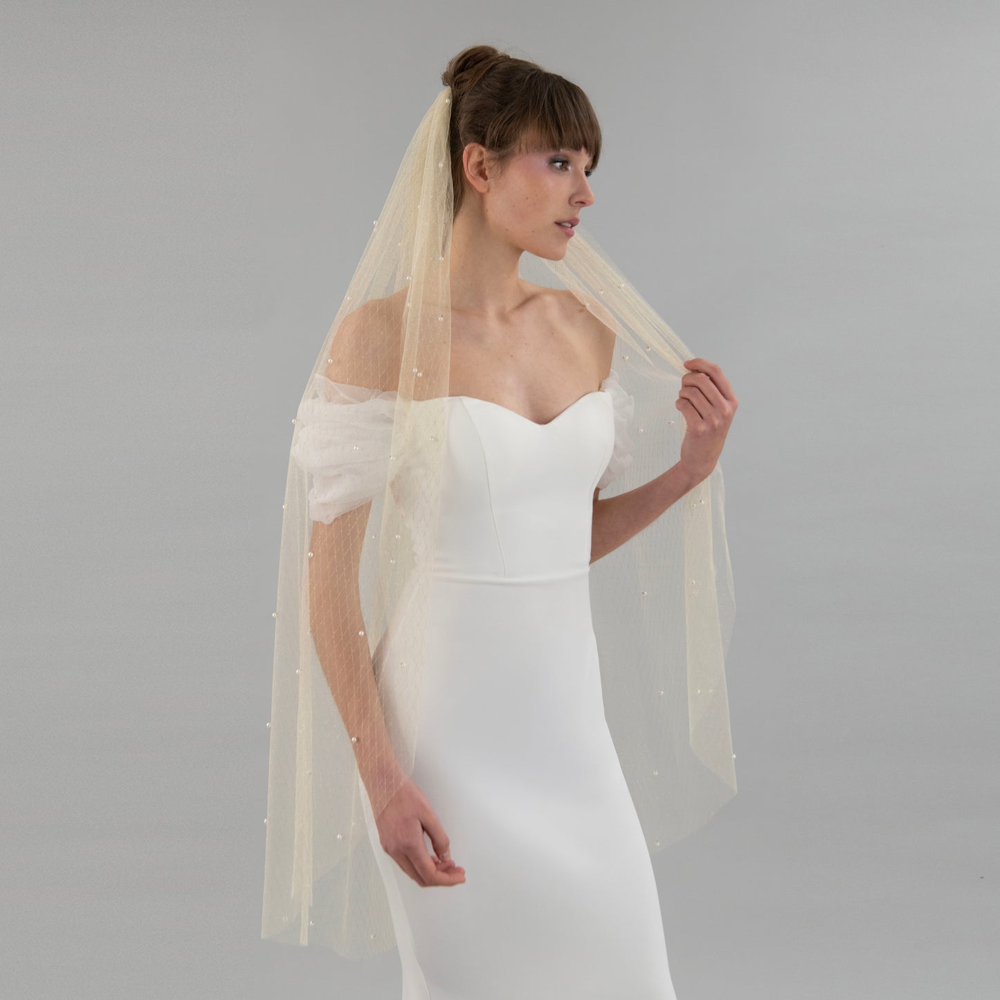 Champagne and Gold Thread Pearl Veil