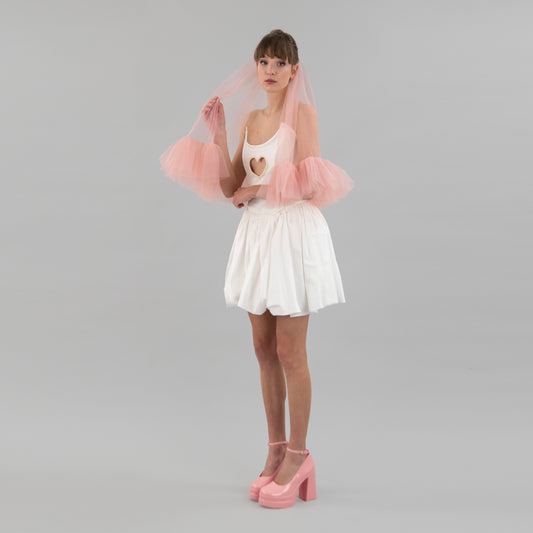 Blush Pink Single Tier Ruffle Veil