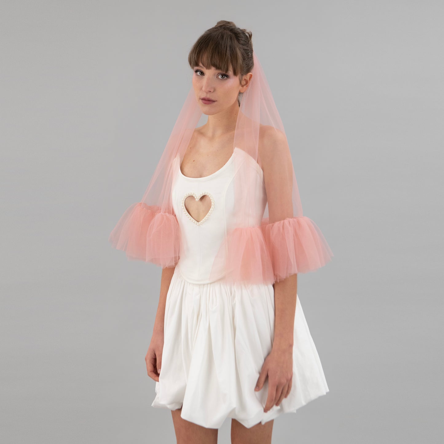 Blush Pink Single Tier Ruffle Veil