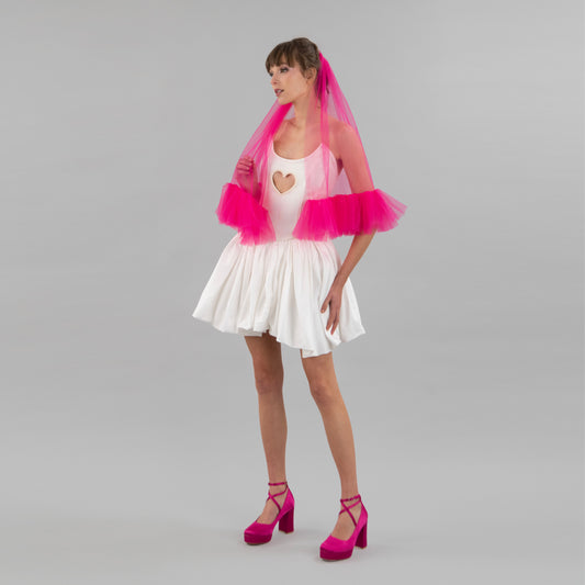 Hot Pink Single Tier Ruffle Veil