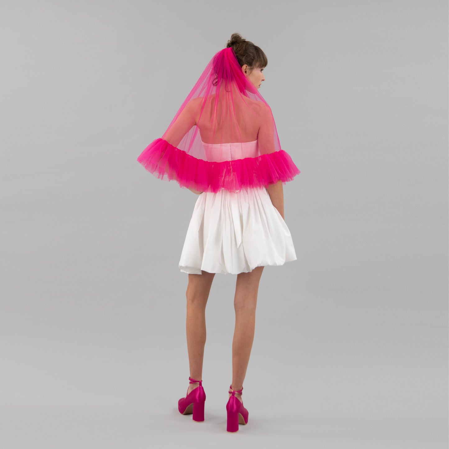 Hot Pink Single Tier Ruffle Veil