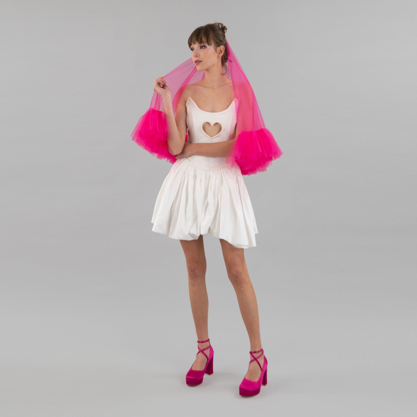 Hot Pink Short Ruffle Veil