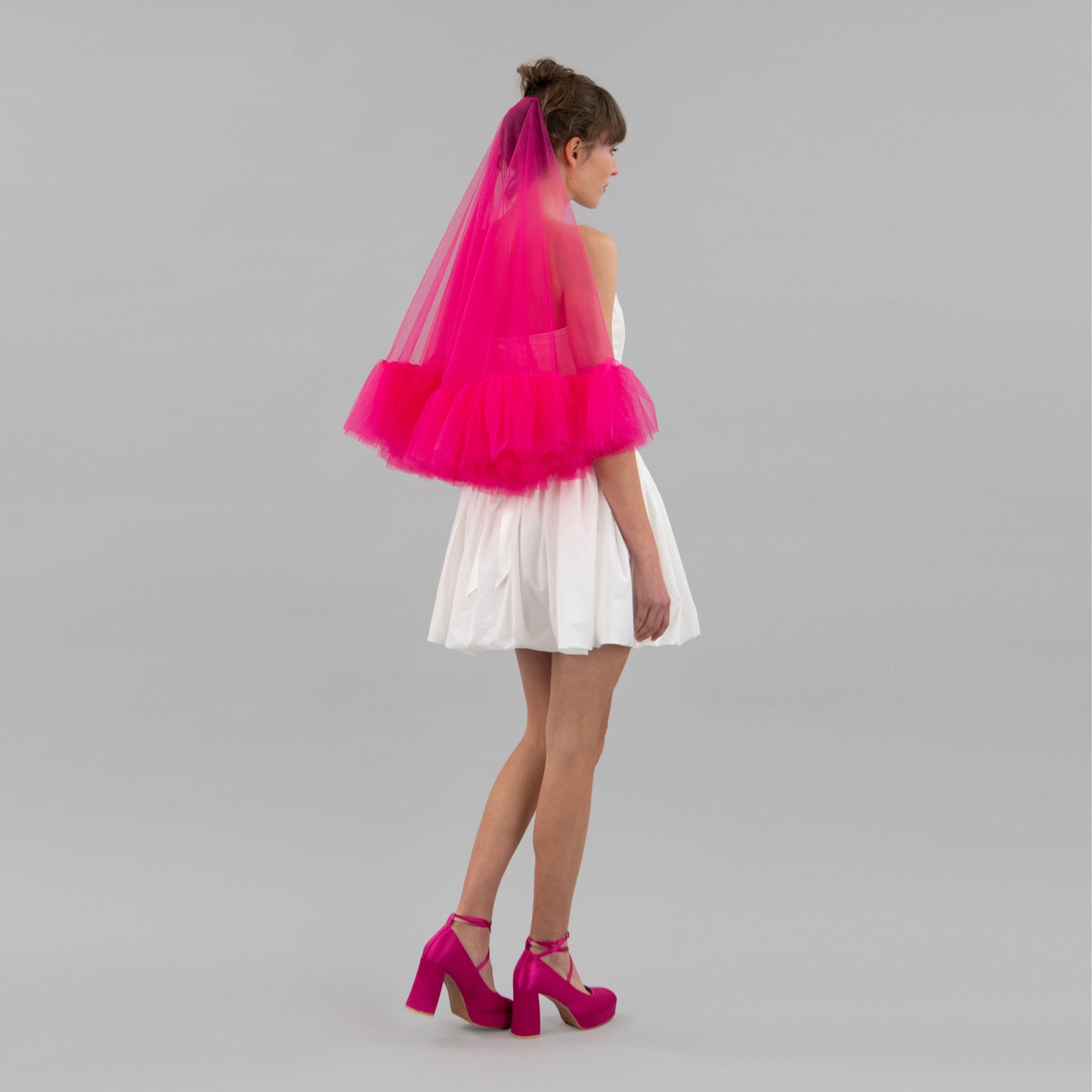 Hot Pink Short Ruffle Veil