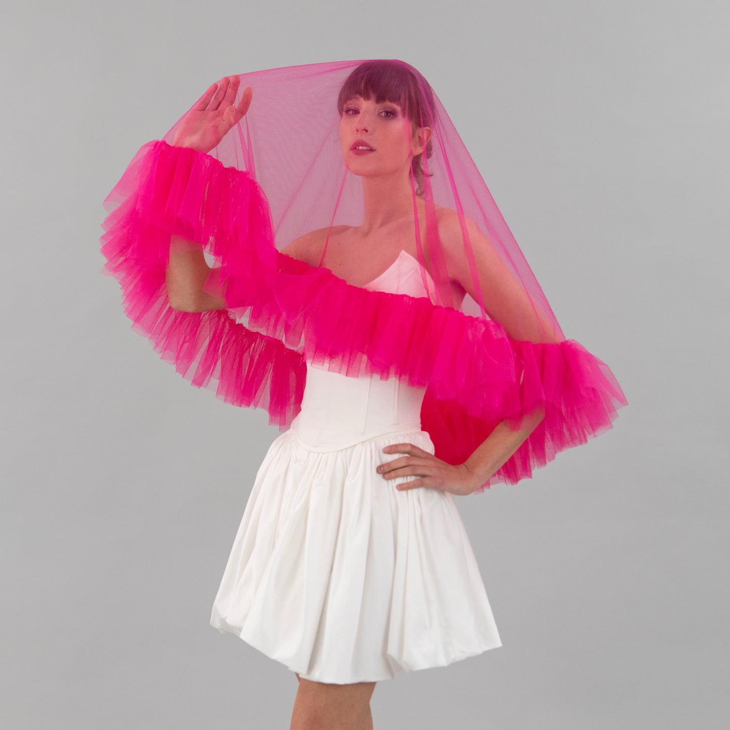 Hot Pink Short Ruffle Veil