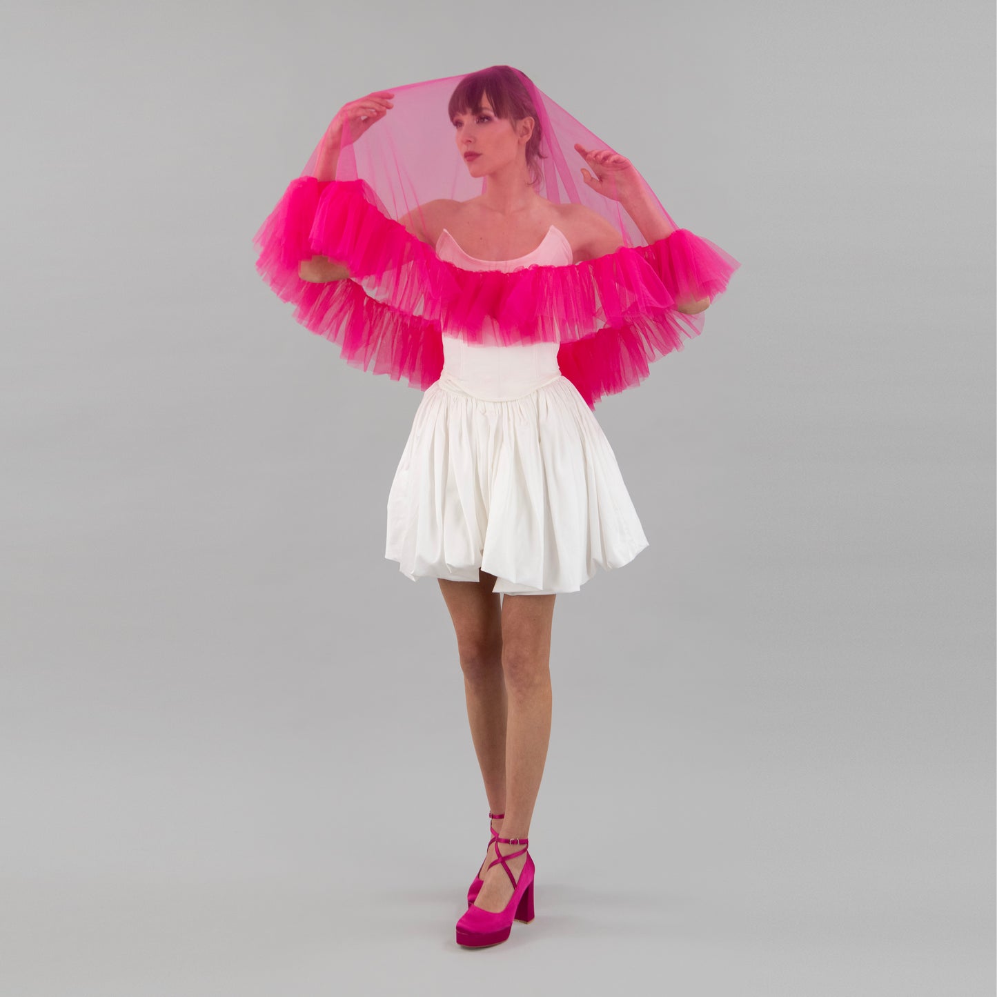 Hot Pink Short Ruffle Veil
