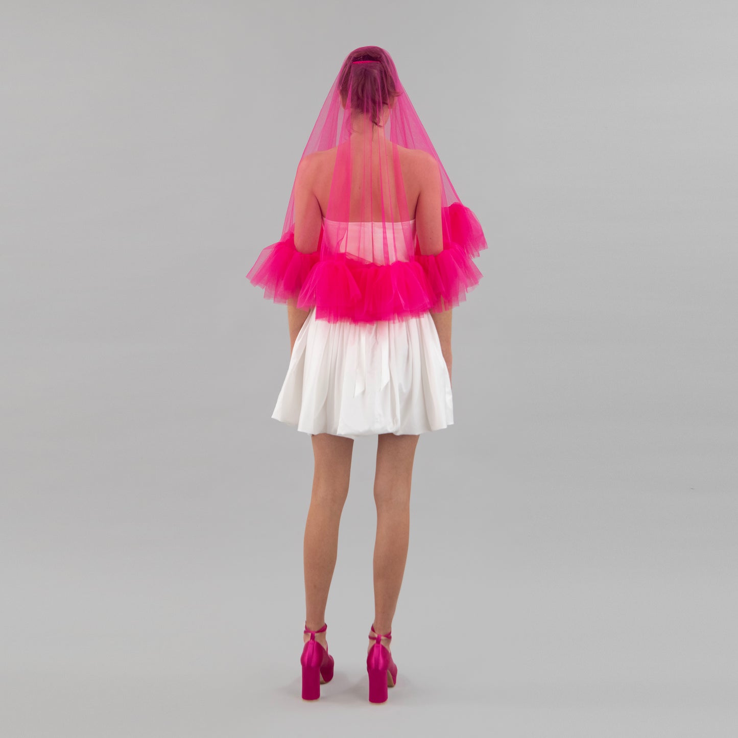 Hot Pink Short Ruffle Veil