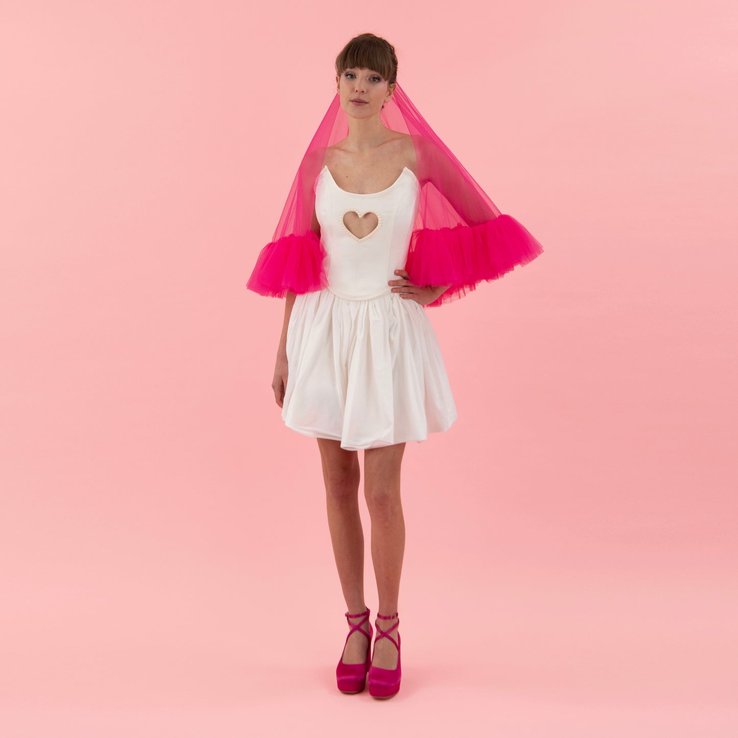 Hot Pink Short Ruffle Veil