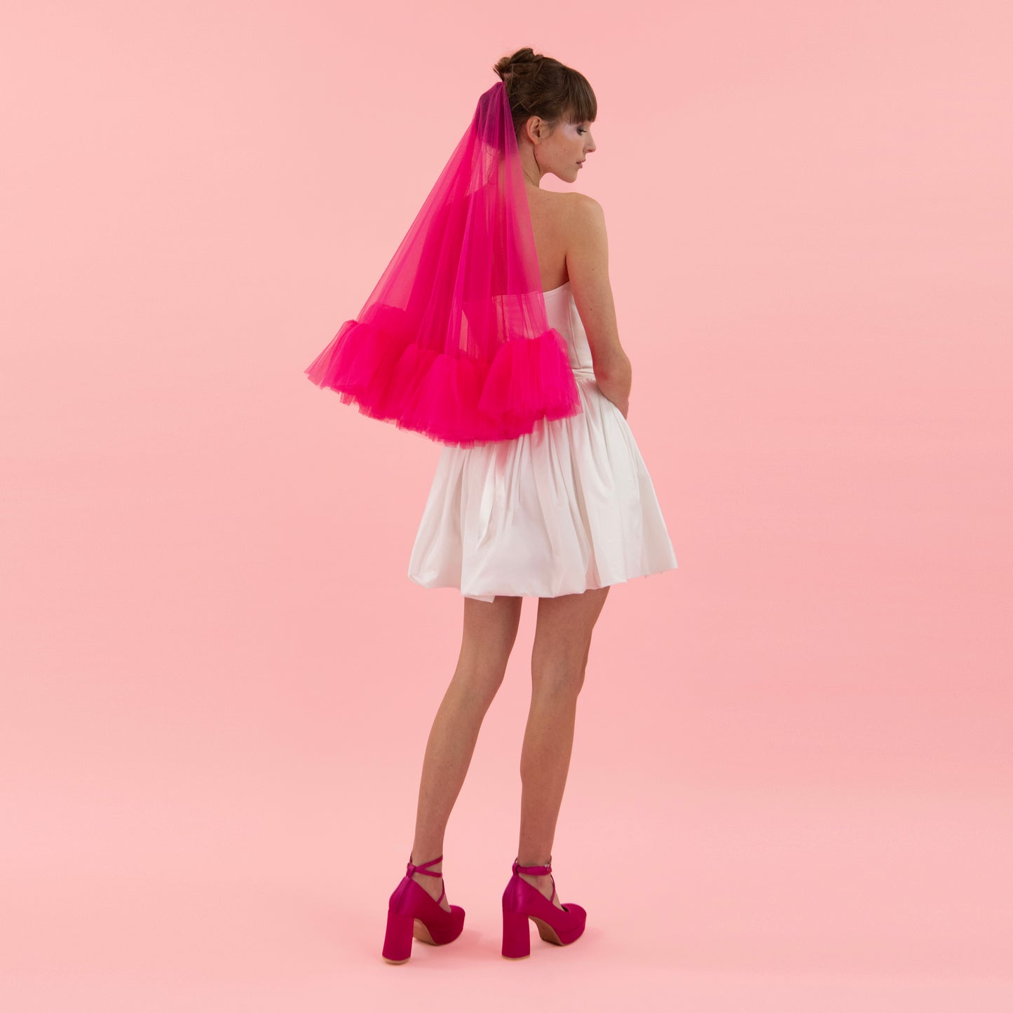 Hot Pink Short Ruffle Veil