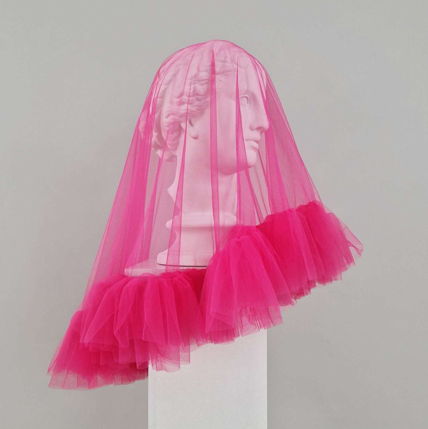 Hot Pink Short Ruffle Veil