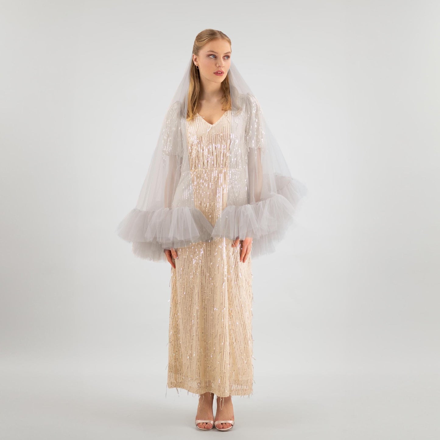 Stone Gray Ruffle Veil