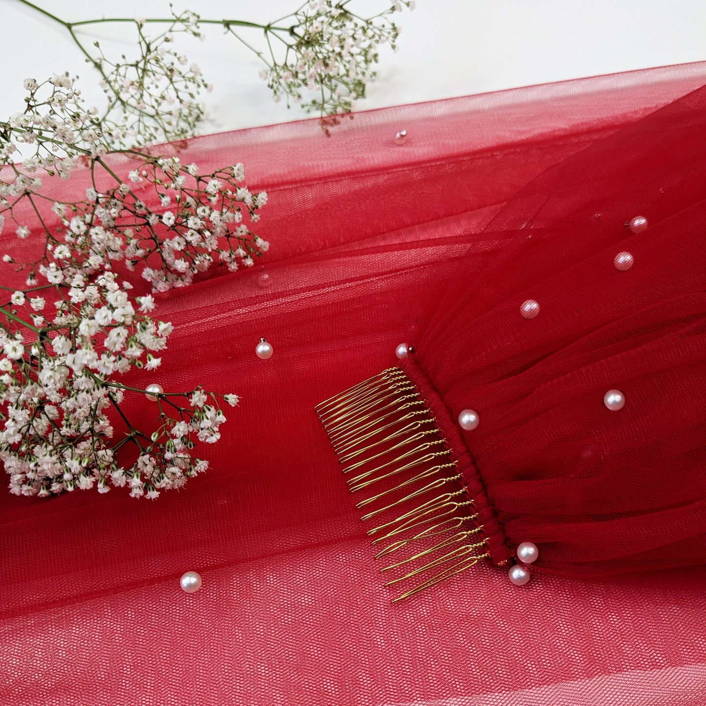 Rose Red Pearl Veil
