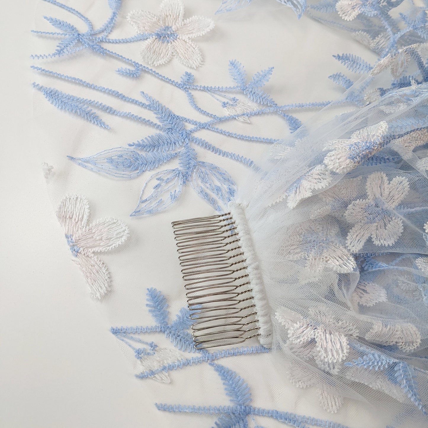 Ivory Blue Wildflower Lace Veil
