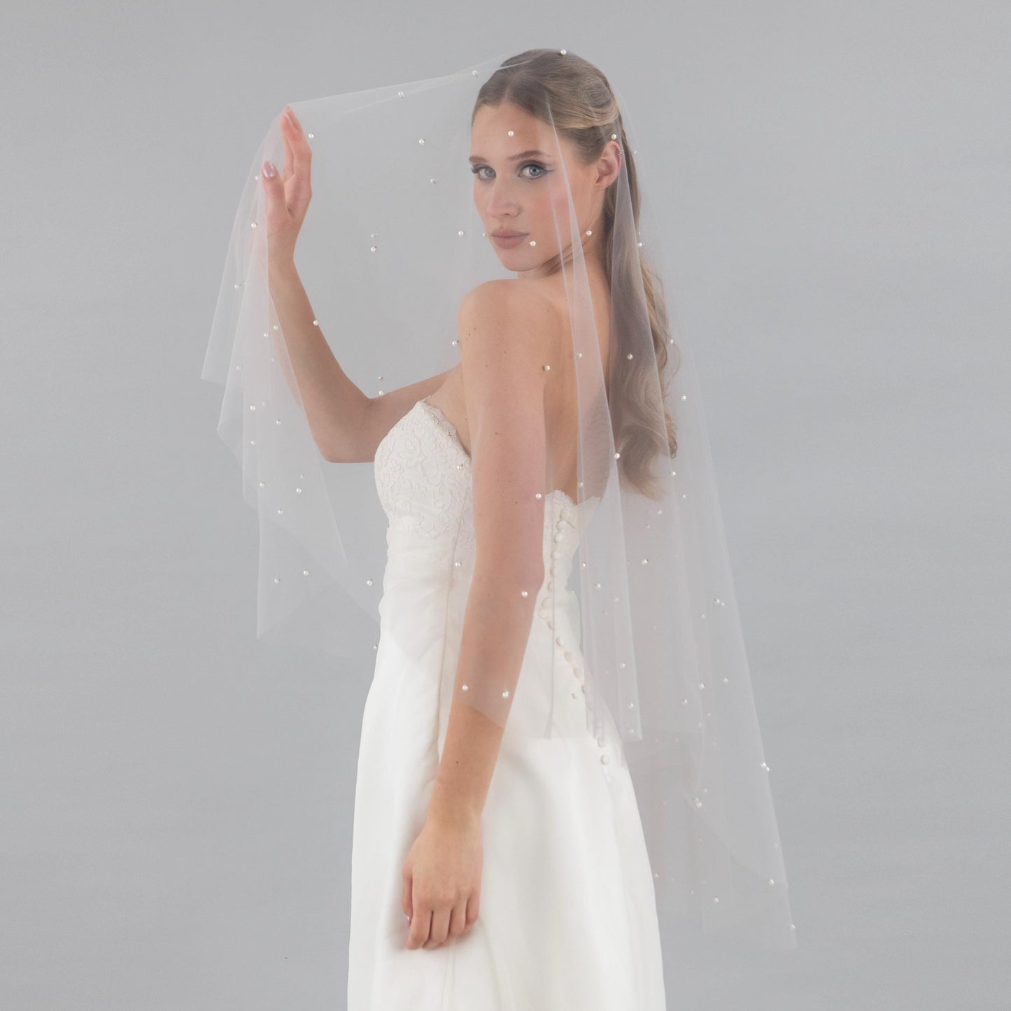 Stone Gray Pearl Blusher Veil