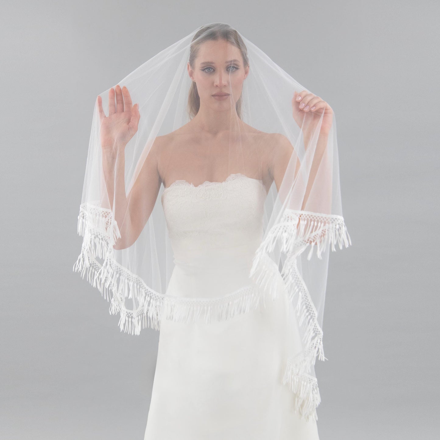 Ivory Bohemian Tassel Trim Veil